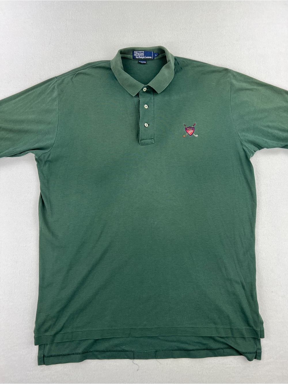 VTG Polo Ralph Lauren Forrest Green Polo Golf Crest Logo Lightweight Mens Sz L